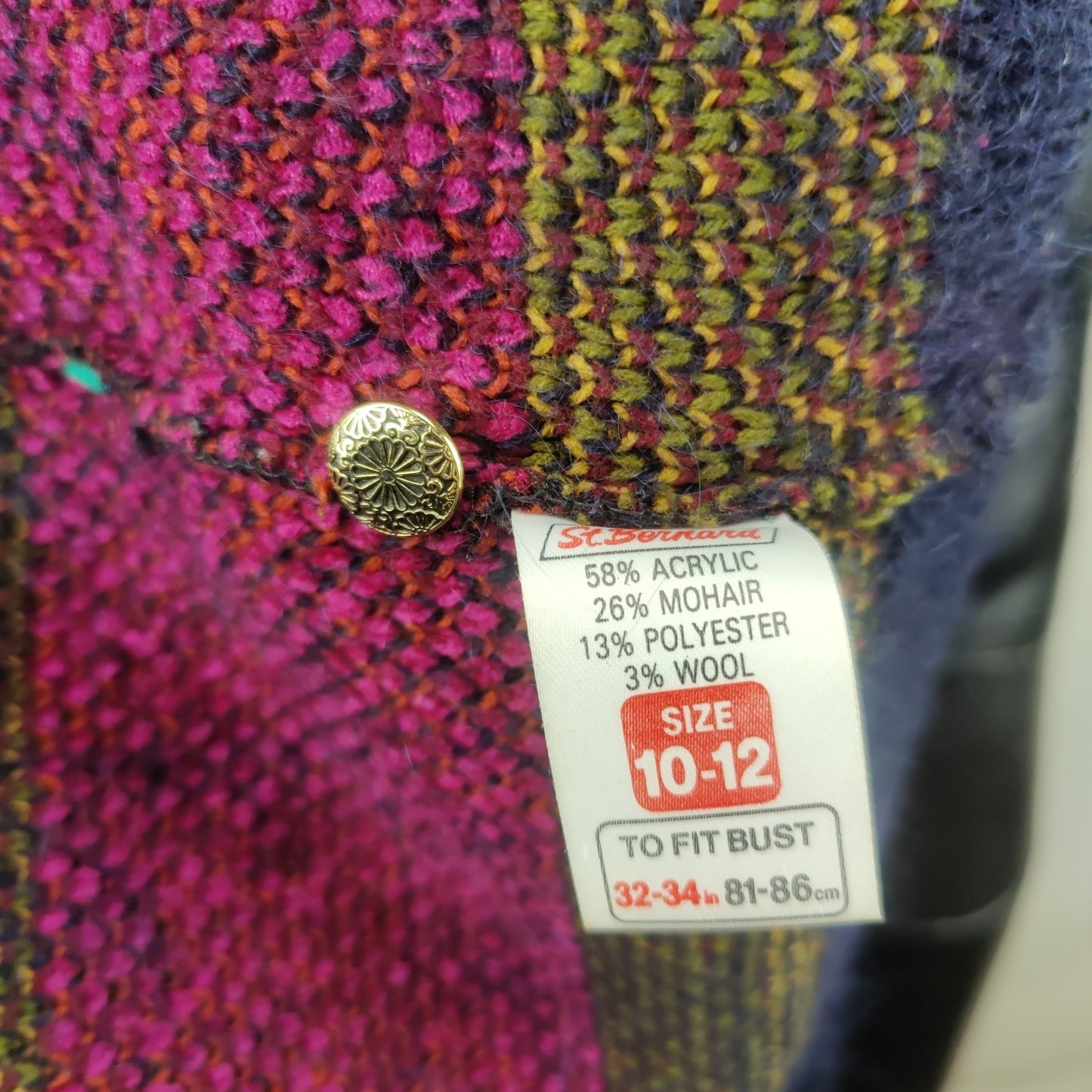 St Bernard Vintage Knit Cardigan Sweater Flower Women Size UK 10-12 Medium