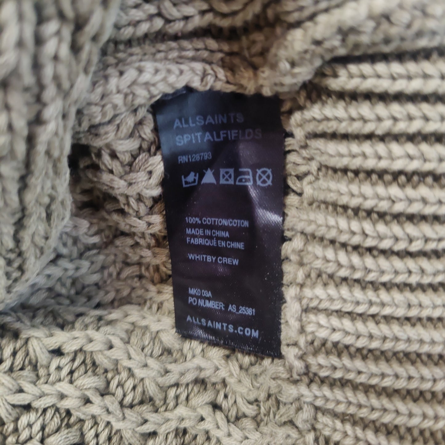 All Saints Green Cotton Knit Crew Neck Jumper Men Size Medium