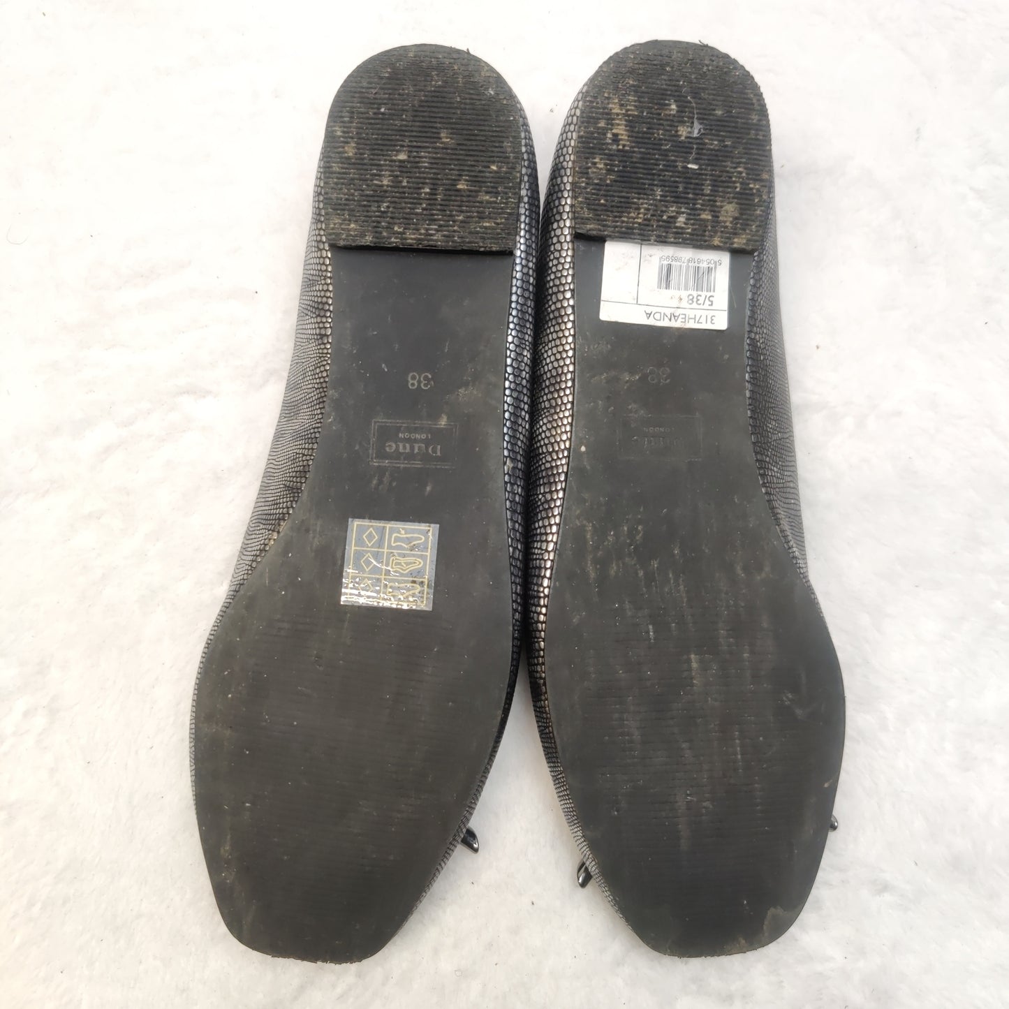 Dune London Silver Leather Ballet Flat Shoes Women Size UK 5 EU 38