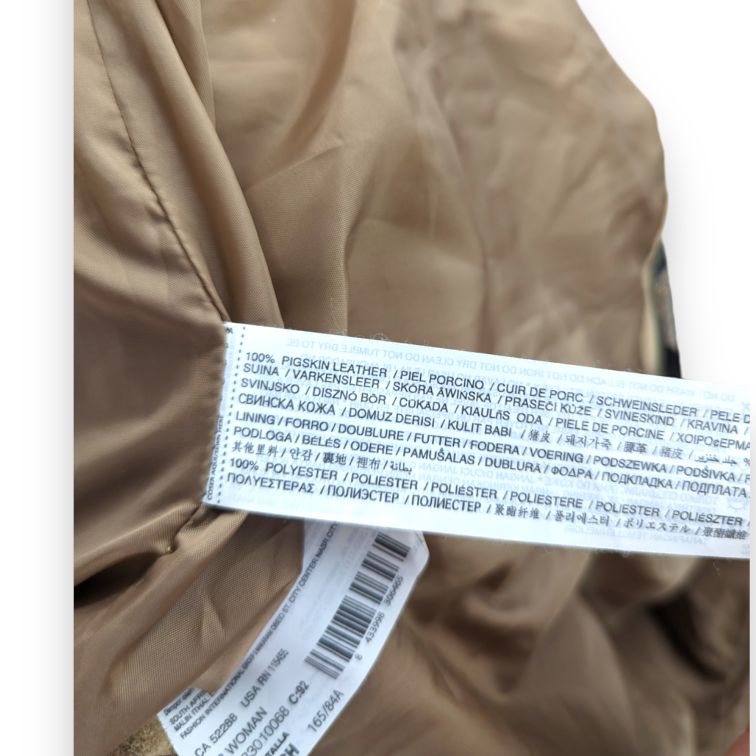 MNG Beige Pig Skin Suede Leather Biker Jacket Women Size Small