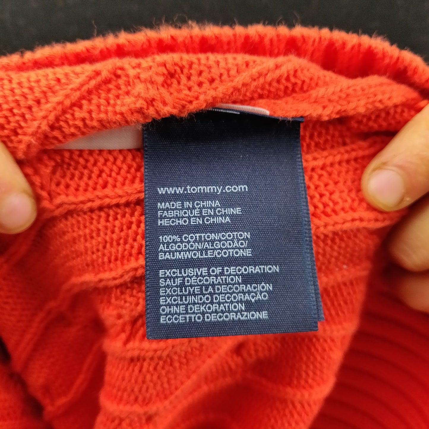 Tommy Hilfiger Orange Cable Knit Crew Neck Pullover Jumper Women Size XL