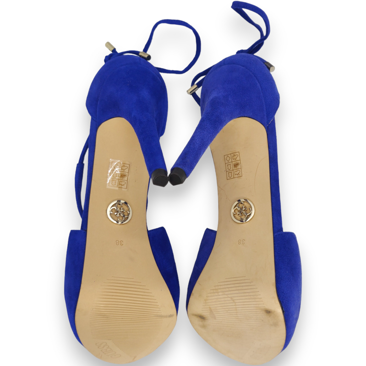 Guess Blue Peep Toe Suede Leather Platform Heels Women Size EU 38 (UK 5)