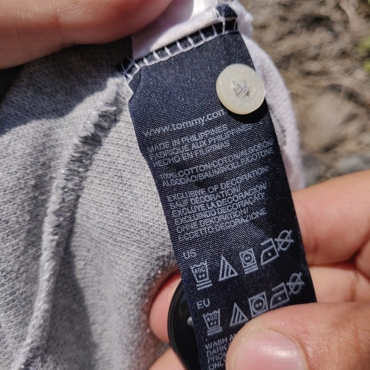 Tommy Hilfiger Custom Fit White Grey Striped Cotton Golf Polo Shirt Men Size Large