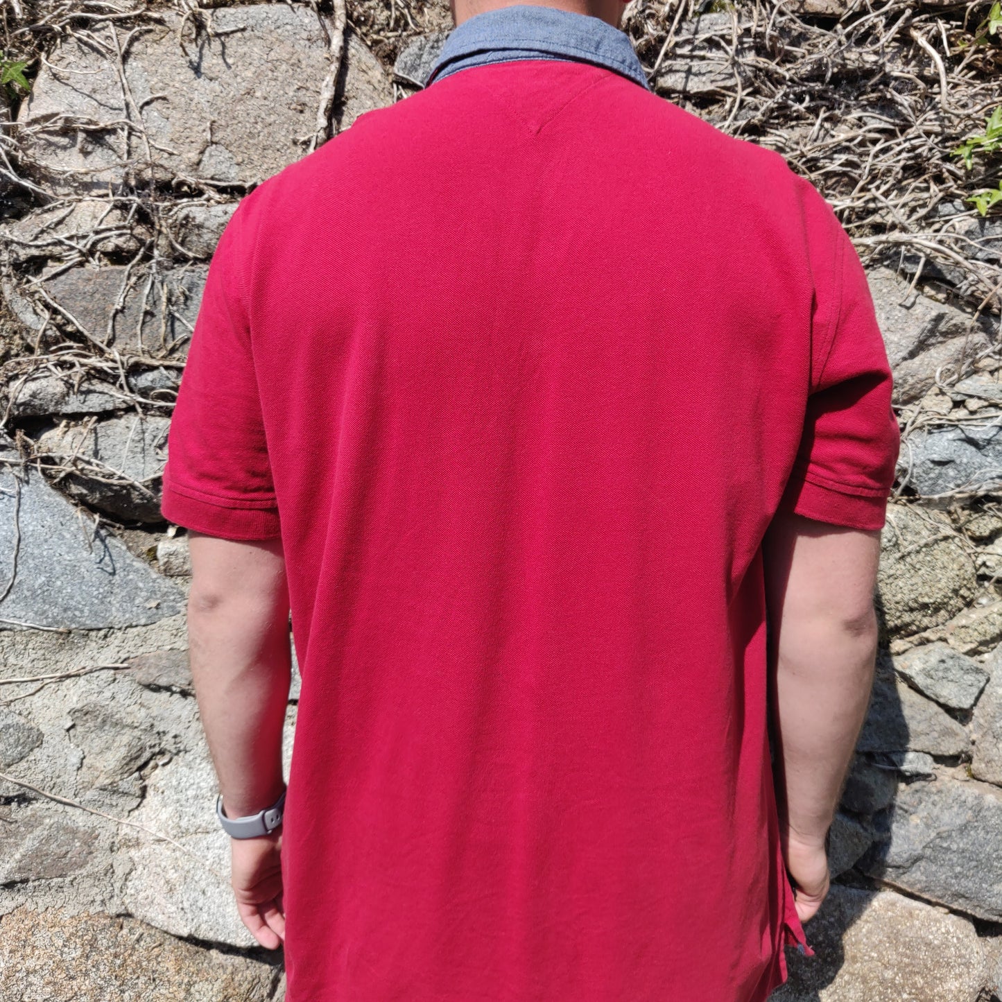 Tommy Hilfiger New York 1985 Red Button Up Short Sleeve Cotton Polo Shirt Men XL