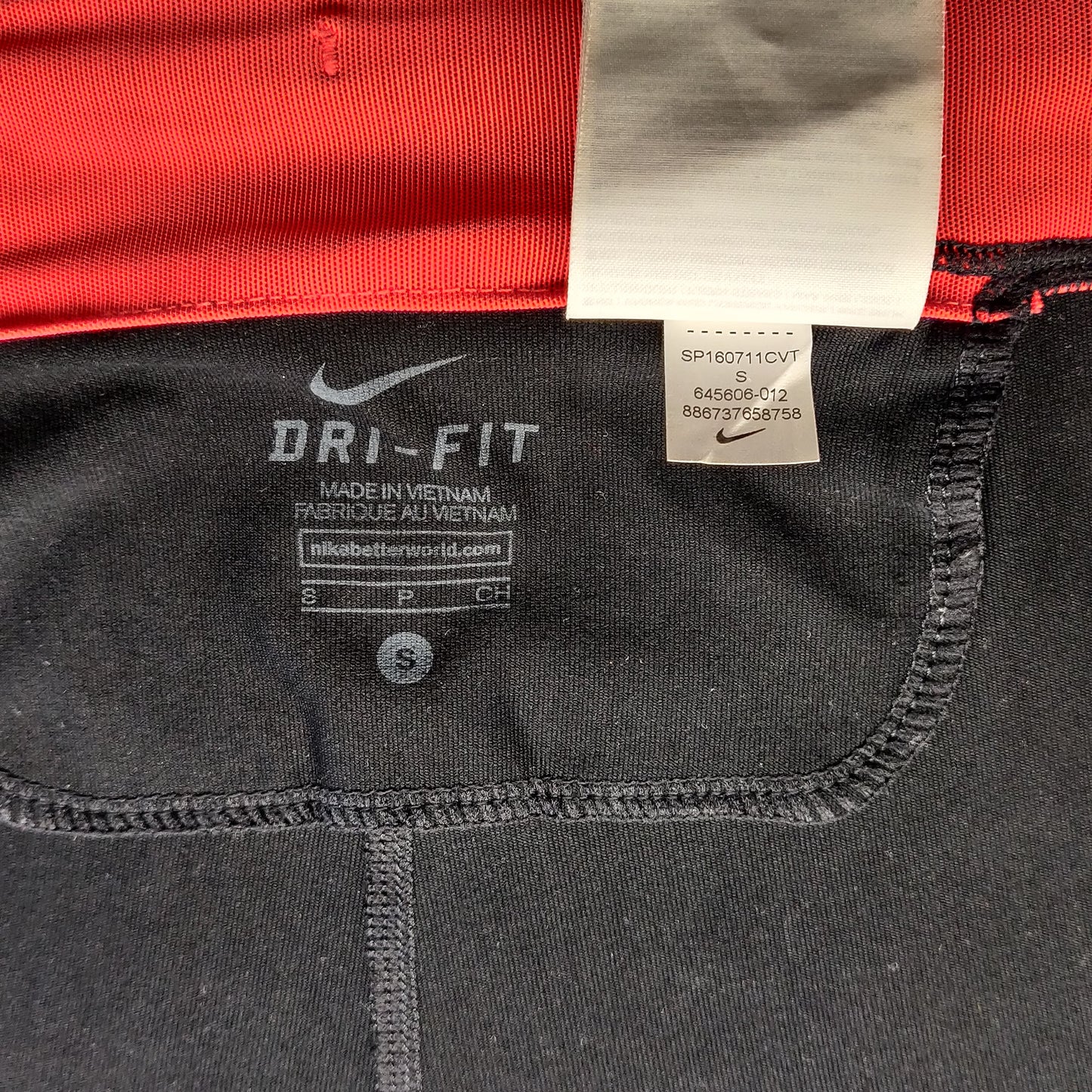 Nike Dri-Fit Power Essential Black Red Mid Rise Leggings Women Small ~ 645606-012