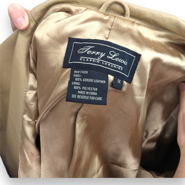Jerry Lewis Vintage Beige Button Up Genuine Leather Long Coat Jacket Women XL