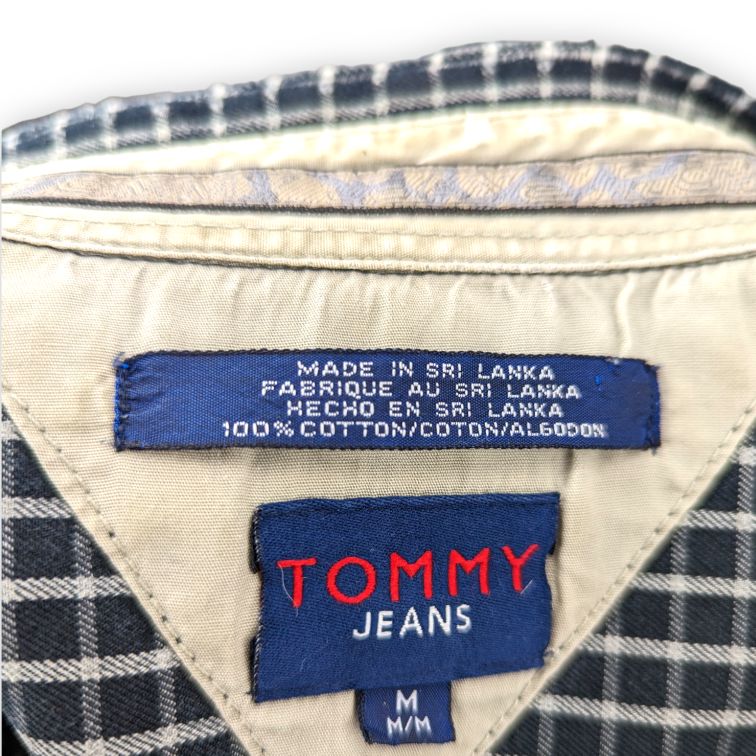 Tommy Jeans Vintage Black Checked Embroidered Long Sleeve Shirt Men Size Medium