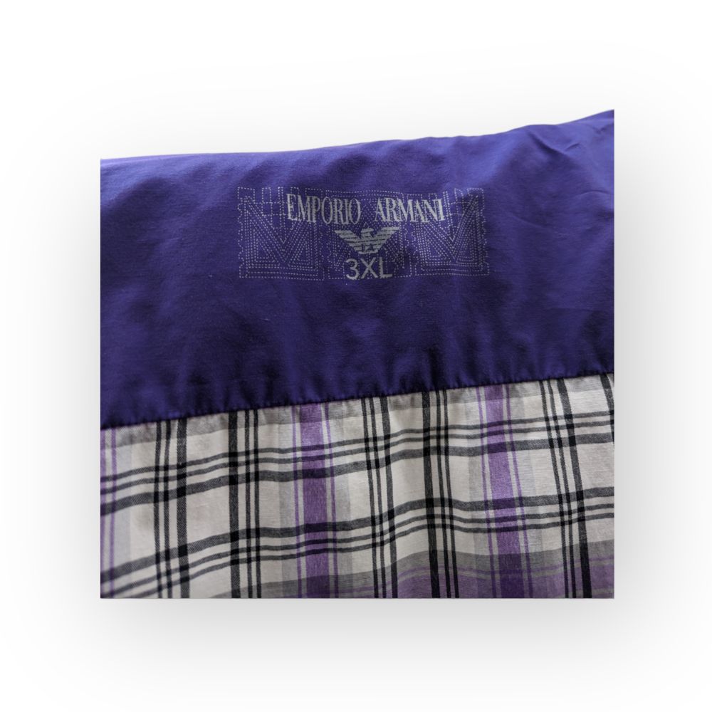 Emporio Armani Vintage Purple Green Plaid Long Sleeve Dress Shirt Men 3XL