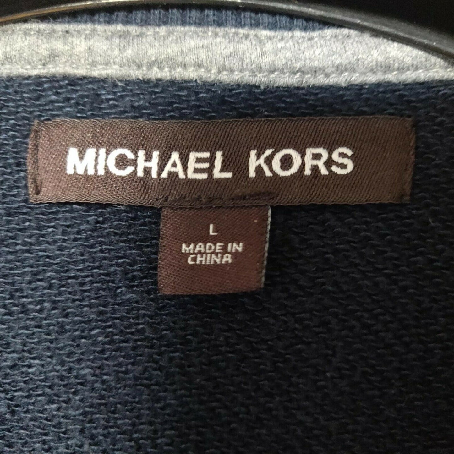 Michael Kors Navy Sweatshirt Crewneck Leather Shoulder Pads Men Size Large