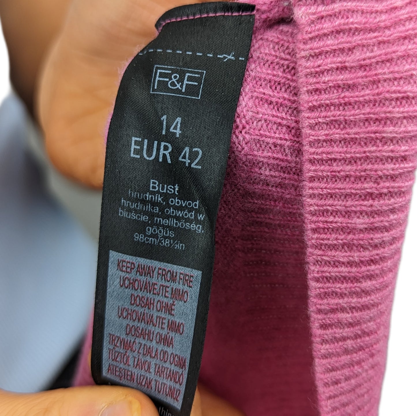 F&F 100% Cashmere Pink V Neck Sweater Women Size UK 14