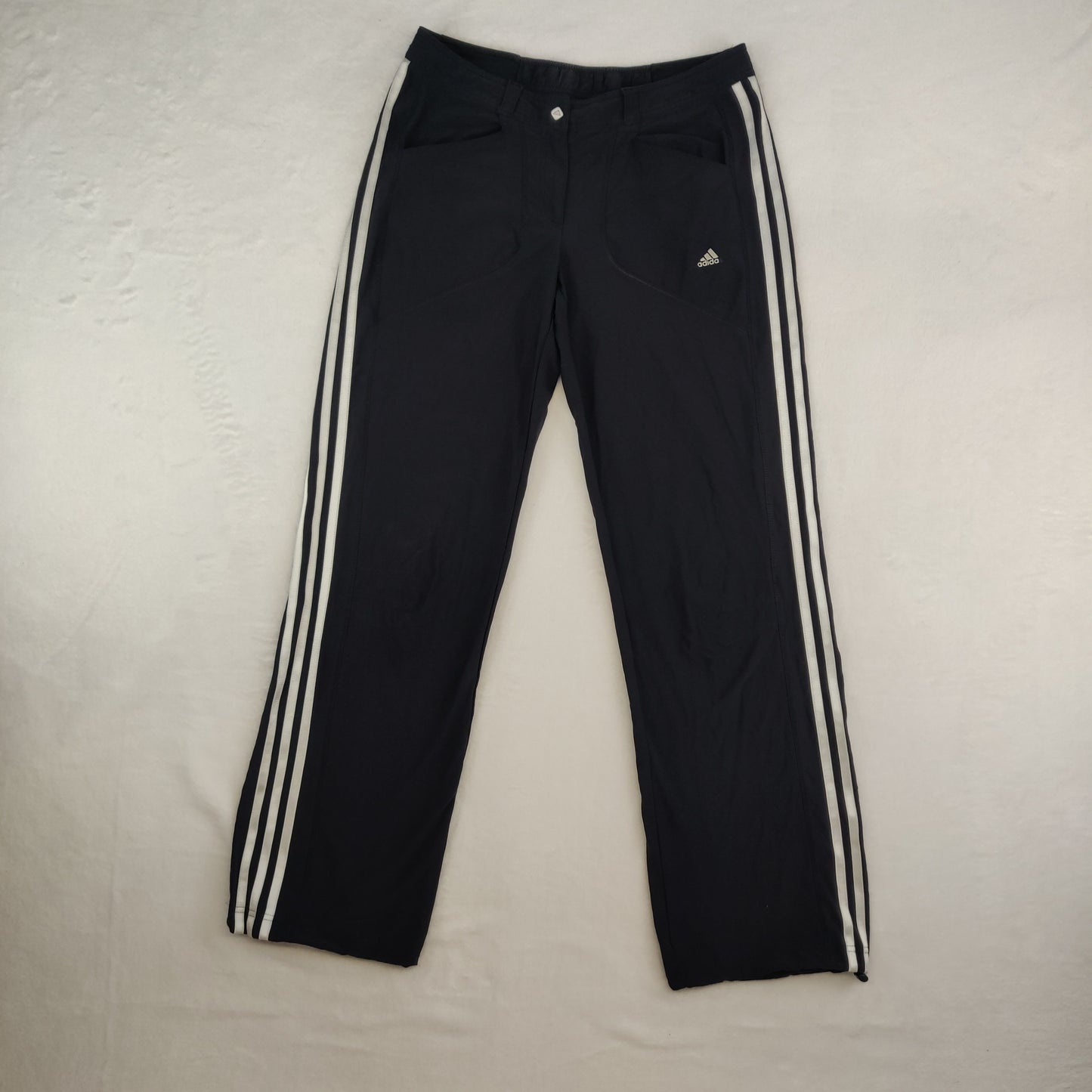 Adidas Vintage Black Windbreaker Track Pants Trousers Women Size UK 10