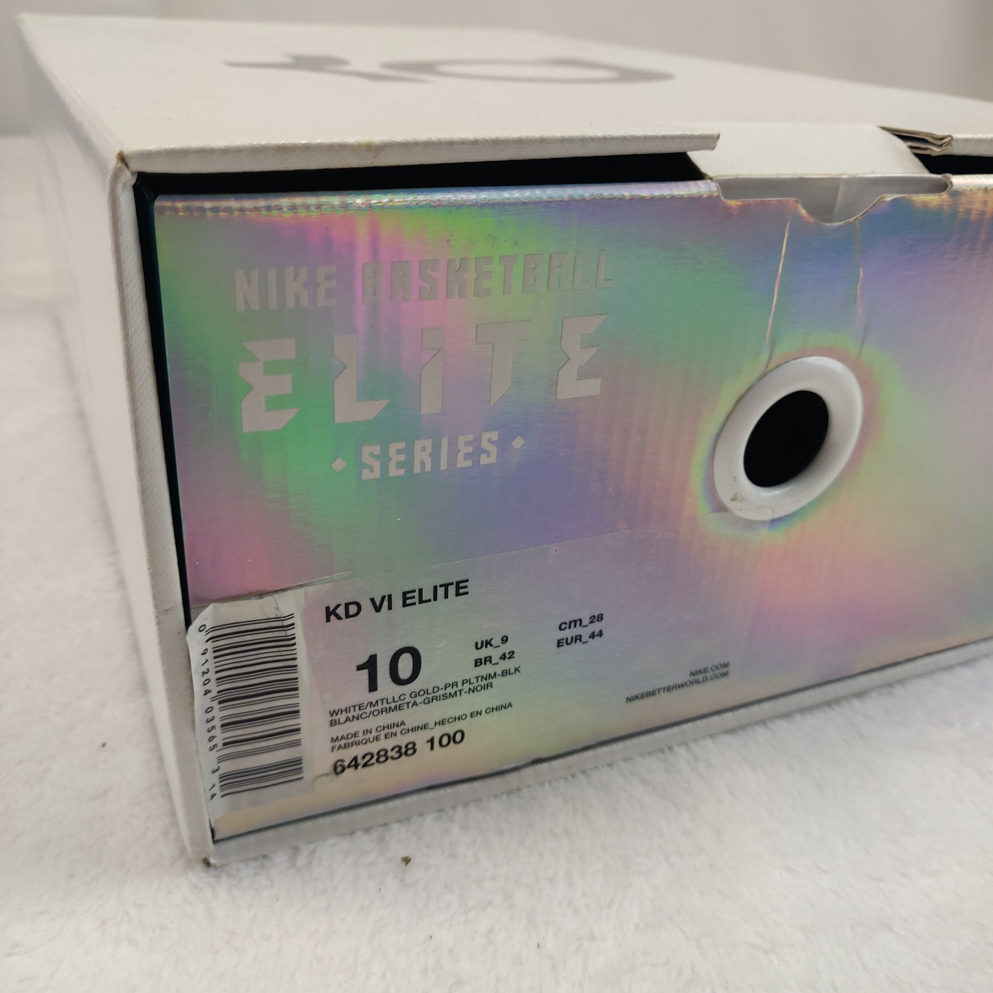 Nike Basketball KD 6 Elite White Gold Sneaker Trainers Men UK 9 - 642838 100