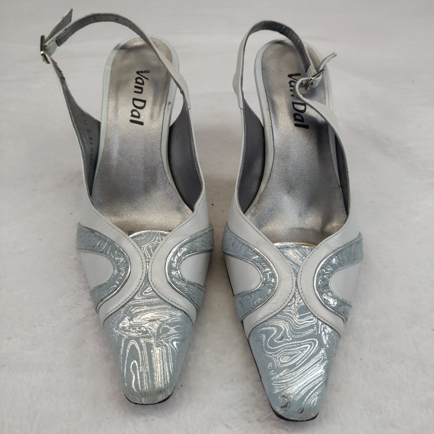 Van Dal Grey White Closed Toe Slingback Heels Women UK 4.5