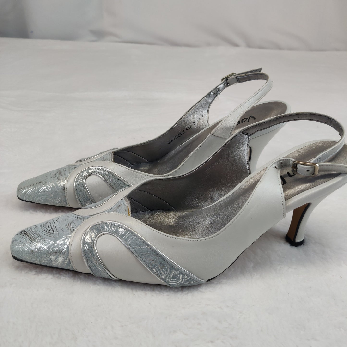Van Dal Grey White Closed Toe Slingback Heels Women UK 4.5