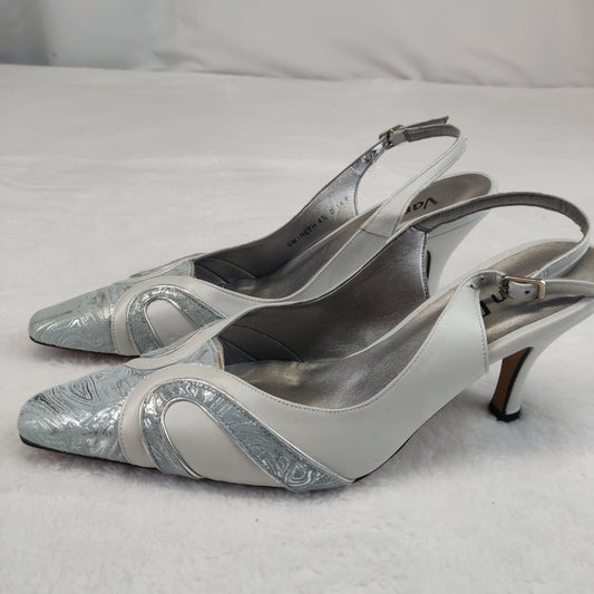 Van Dal Grey White Closed Toe Slingback Heels Women UK 4.5