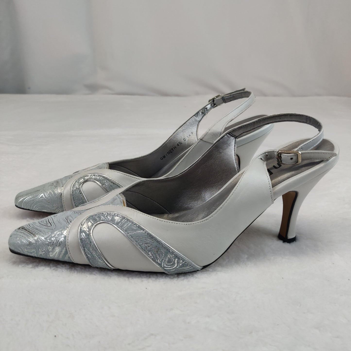 Van Dal Grey White Closed Toe Slingback Heels Women UK 4.5