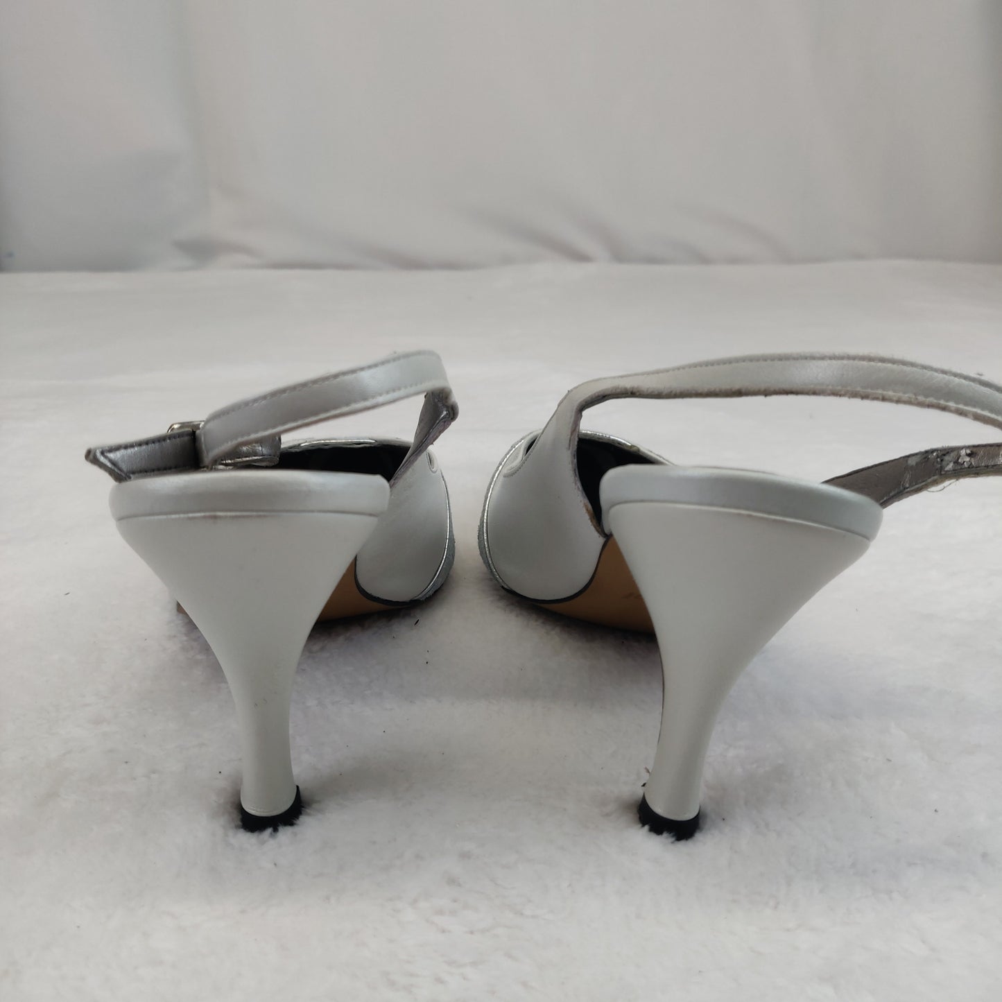 Van Dal Grey White Closed Toe Slingback Heels Women UK 4.5