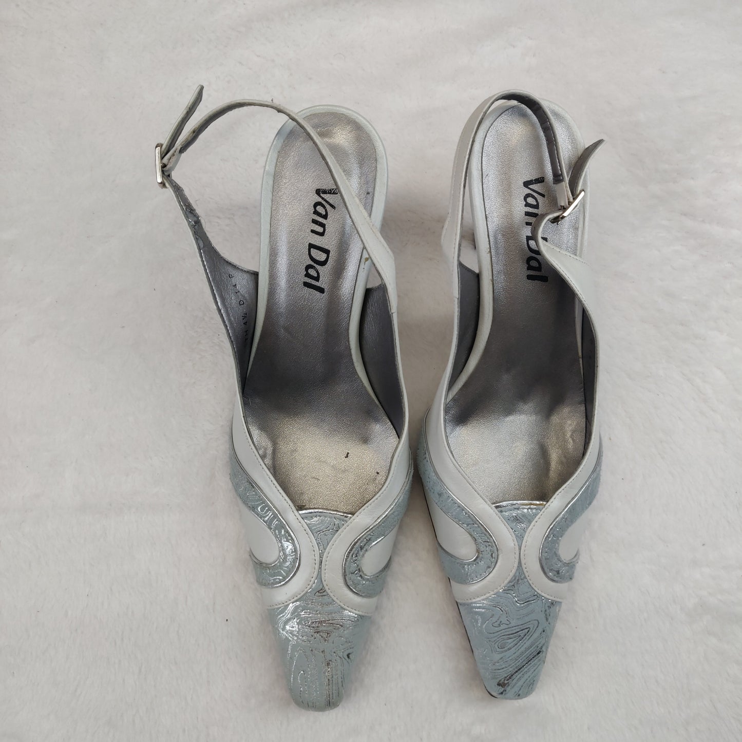 Van Dal Grey White Closed Toe Slingback Heels Women UK 4.5