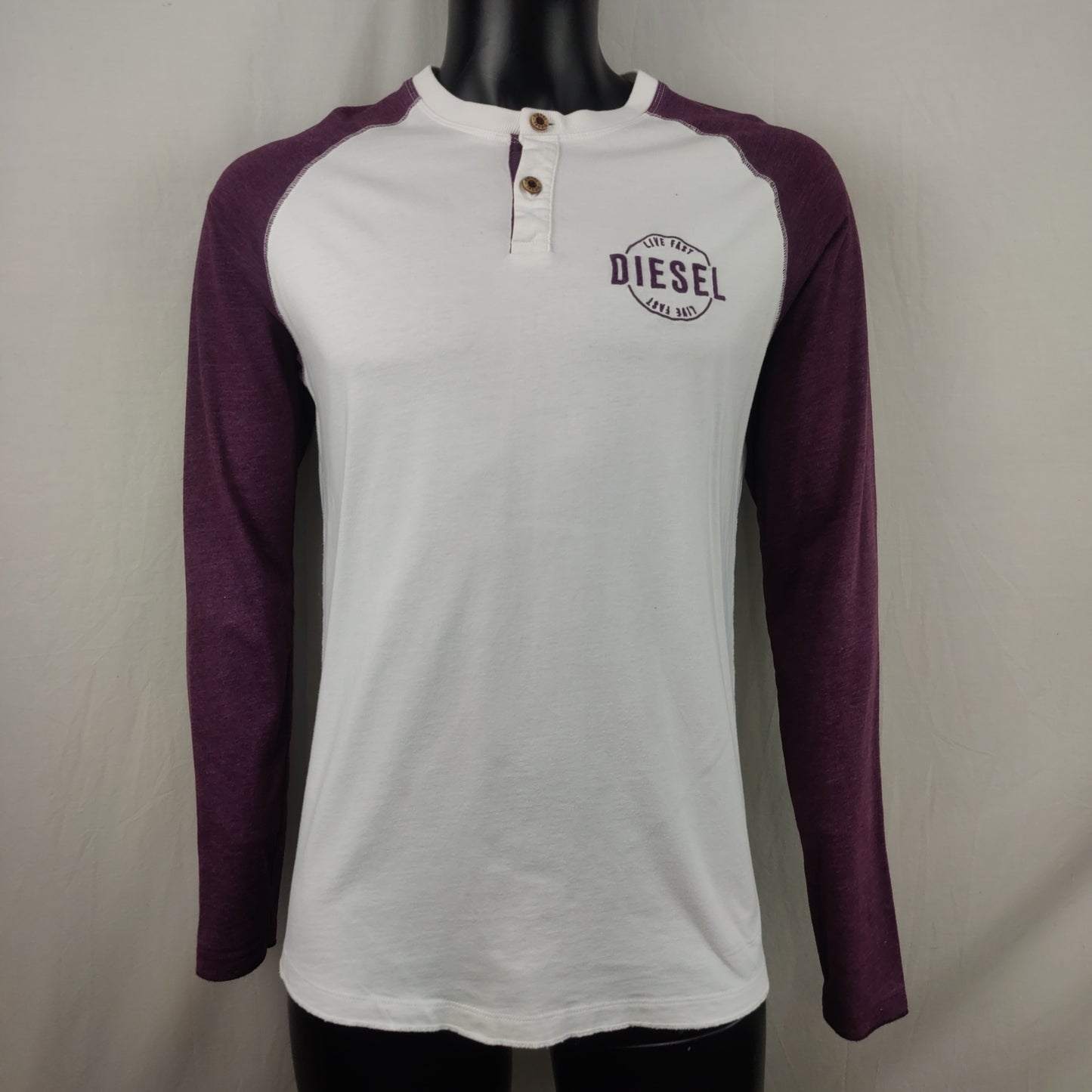 Diesel White Burgundy Long Sleeve Polo Shirt Men Medium