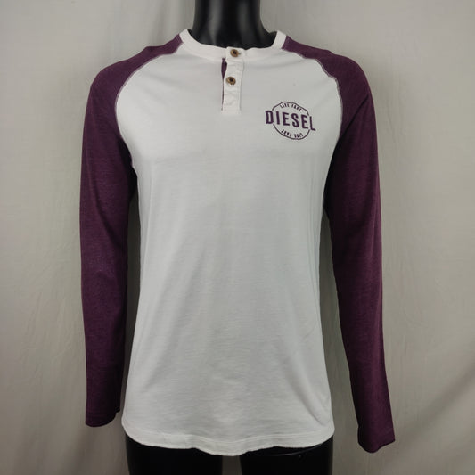 Diesel White Burgundy Long Sleeve Polo Shirt Men Medium