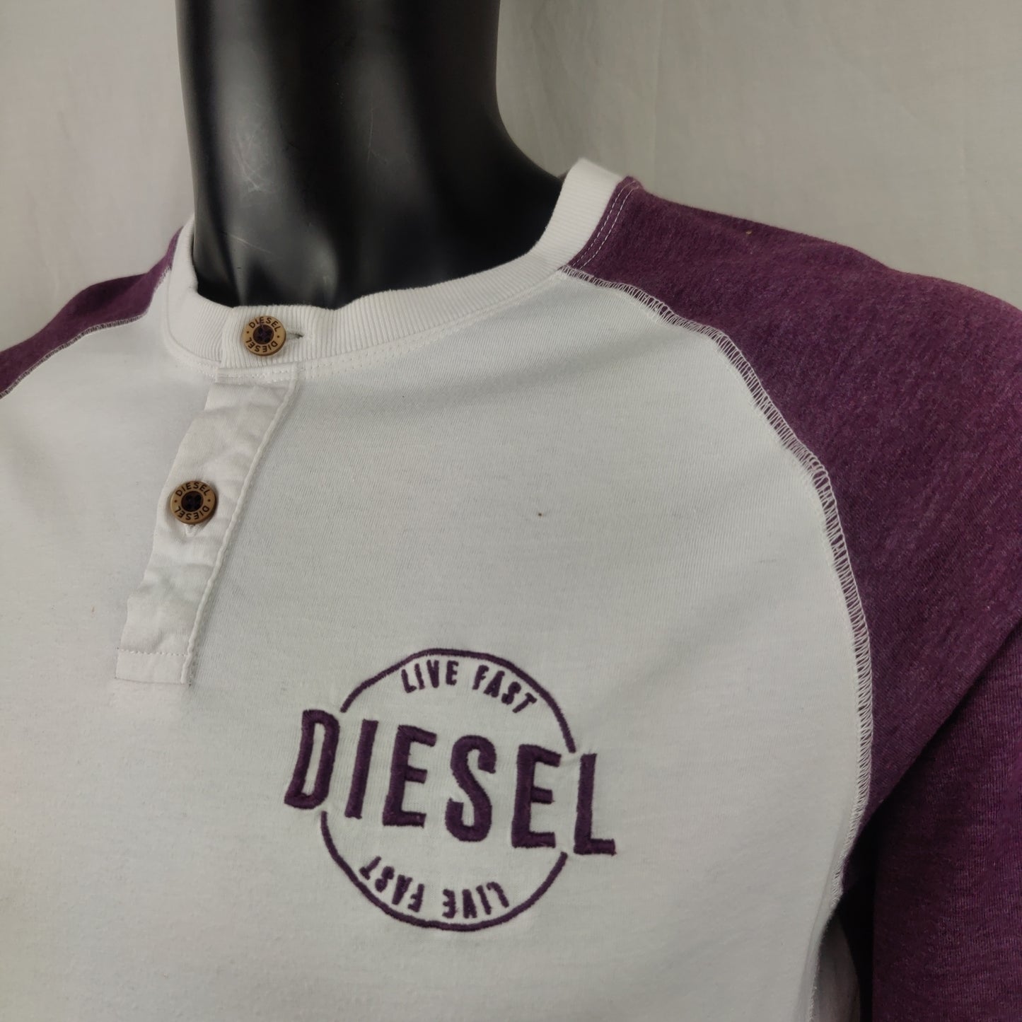 Diesel White Burgundy Long Sleeve Polo Shirt Men Medium