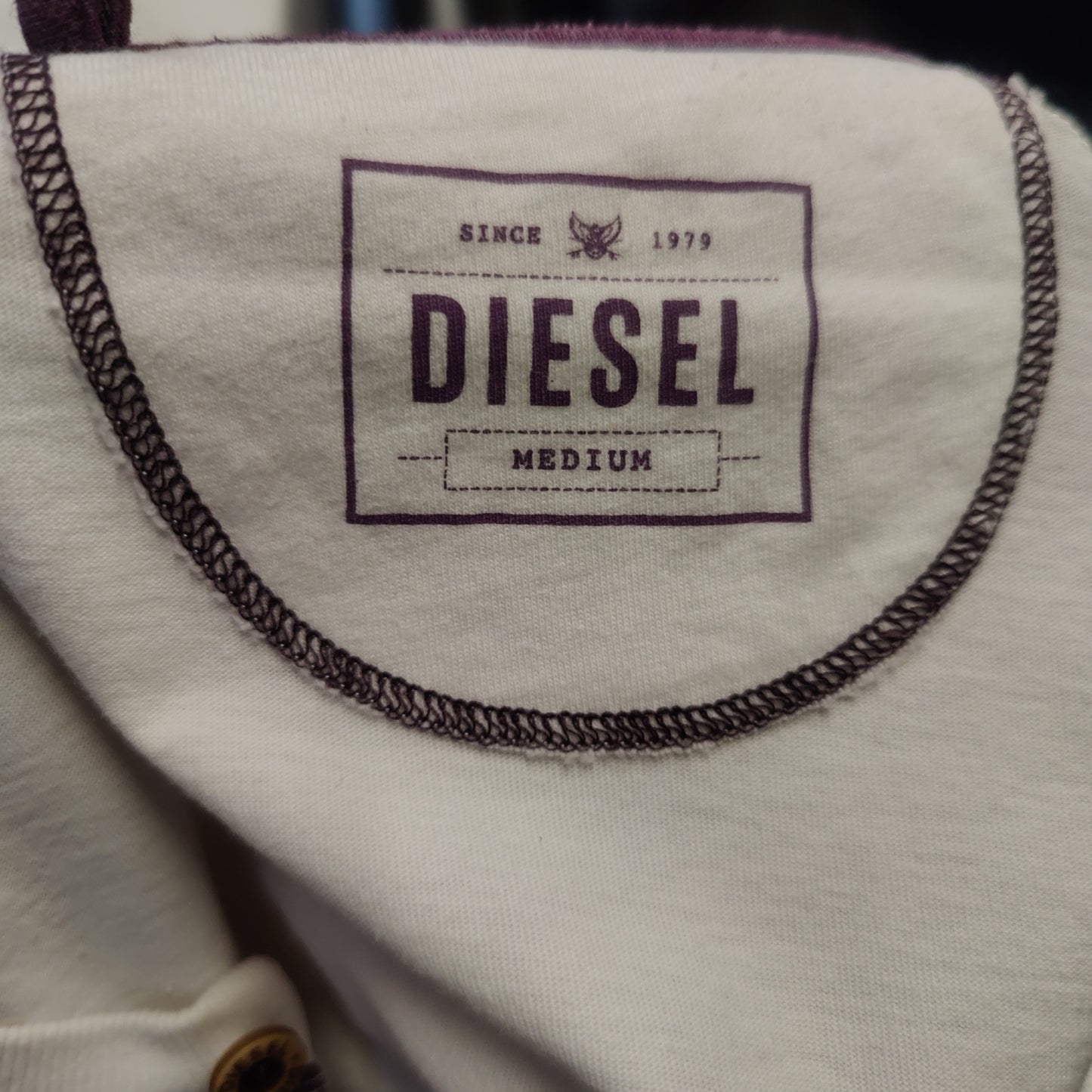 Diesel White Burgundy Long Sleeve Polo Shirt Men Medium