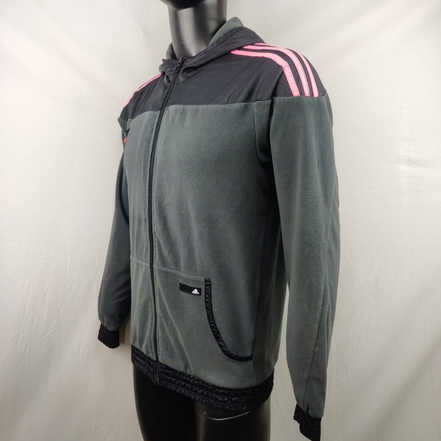 Adidas Grey/Black Pink Stripe Fleece Track Jacket Men Size Medium