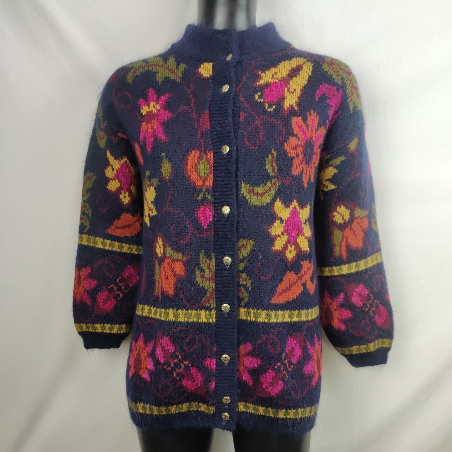 St Bernard Vintage Knit Cardigan Sweater Flower Women Size UK 10-12 Medium