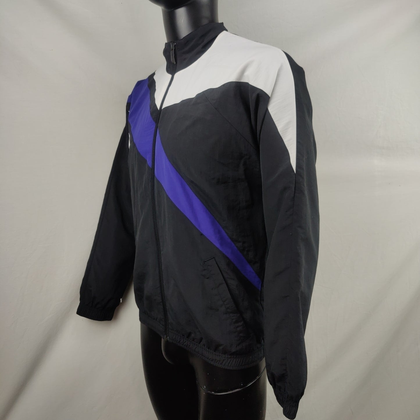 Reebok Vintage Black/White Windbreaker Track Jacket Men Size Small
