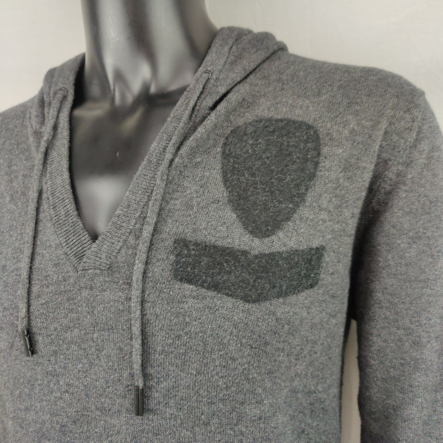 Diesel Dark Grey Cotton Knit Pullover Hoodie Men Size Small