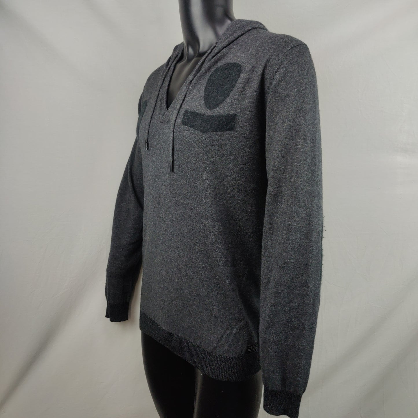 Diesel Dark Grey Cotton Knit Pullover Hoodie Men Size Small