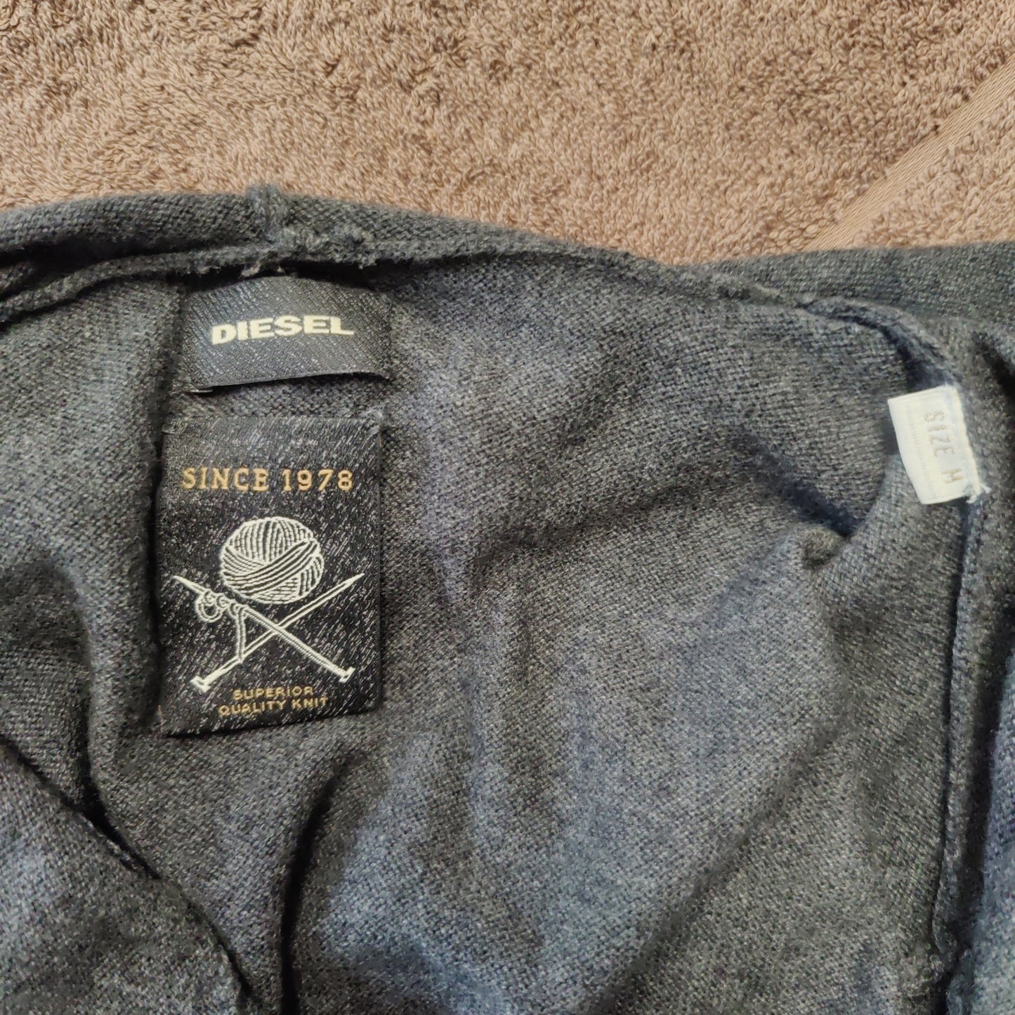 Diesel Dark Grey Cotton Knit Pullover Hoodie Men Size Small