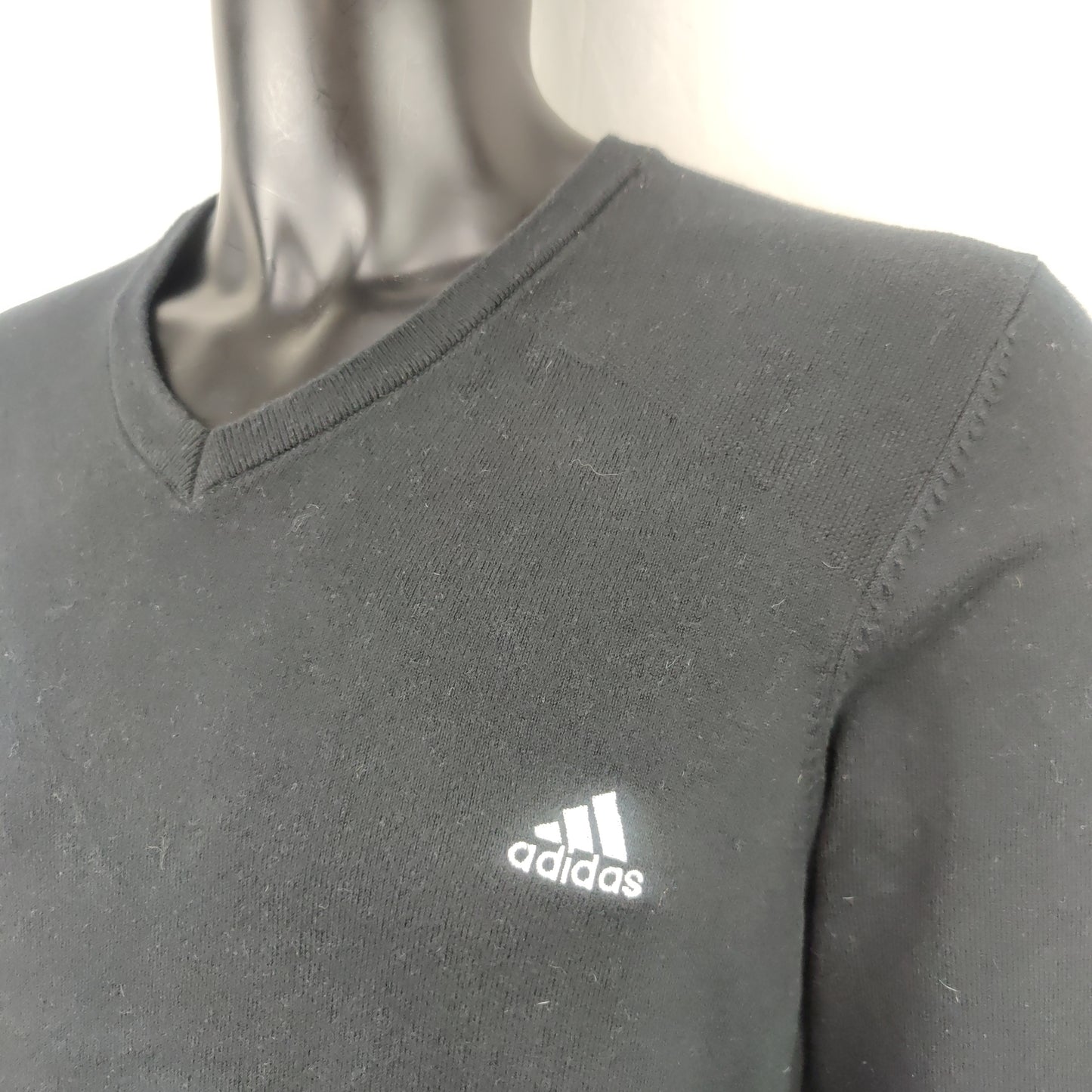 Adidas Black V-Neck Cotton Sweatshirt Men Size Medium
