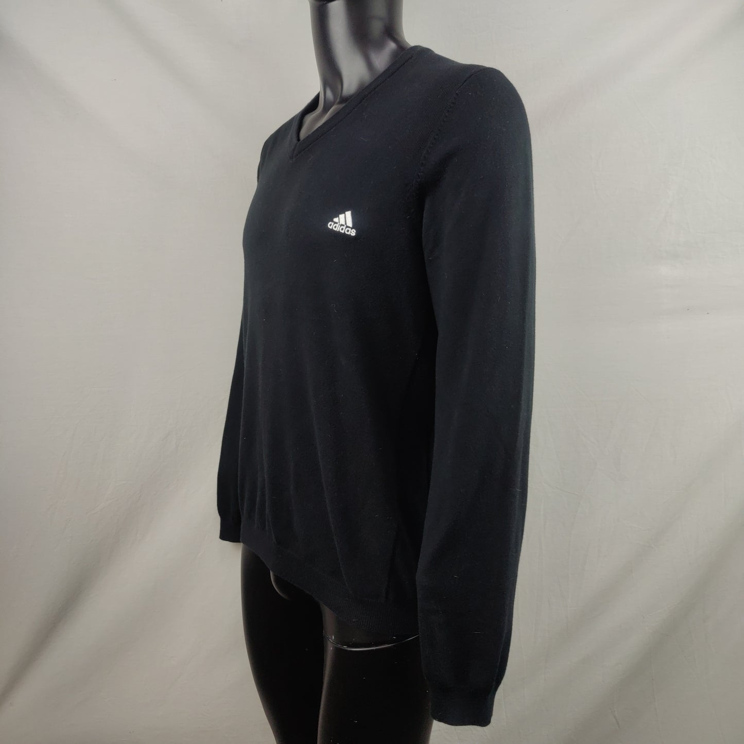 Adidas Black V-Neck Cotton Sweatshirt Men Size Medium