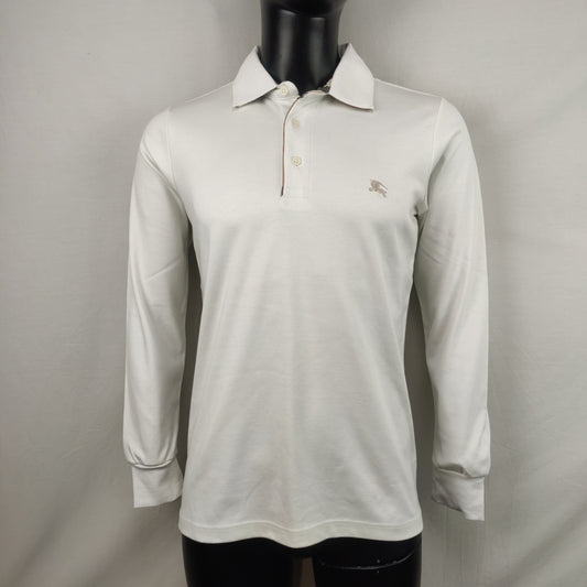 Burberry White Cotton Long Sleeve Polo Shirt Men Size Small