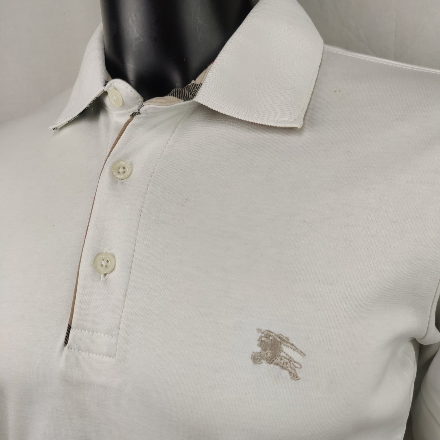 Burberry White Cotton Long Sleeve Polo Shirt Men Size Small