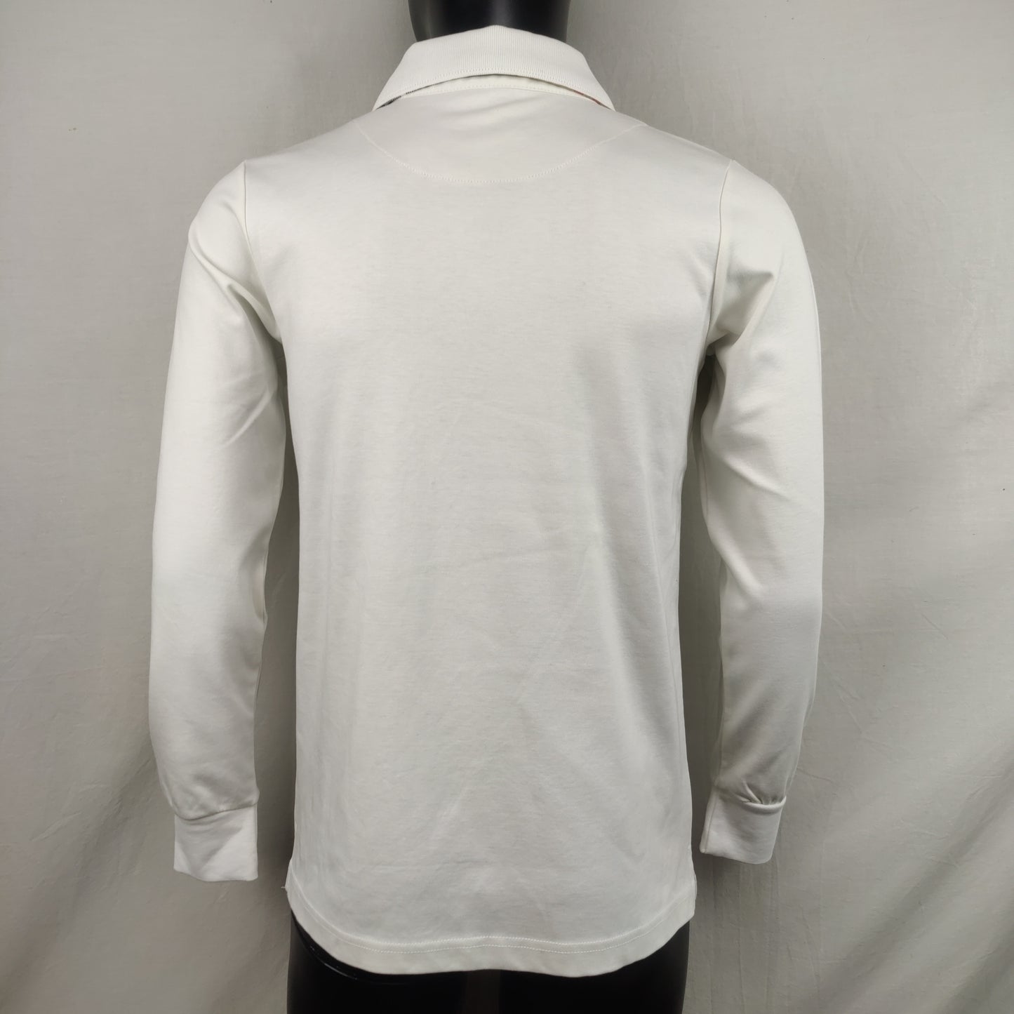 Burberry White Cotton Long Sleeve Polo Shirt Men Size Small