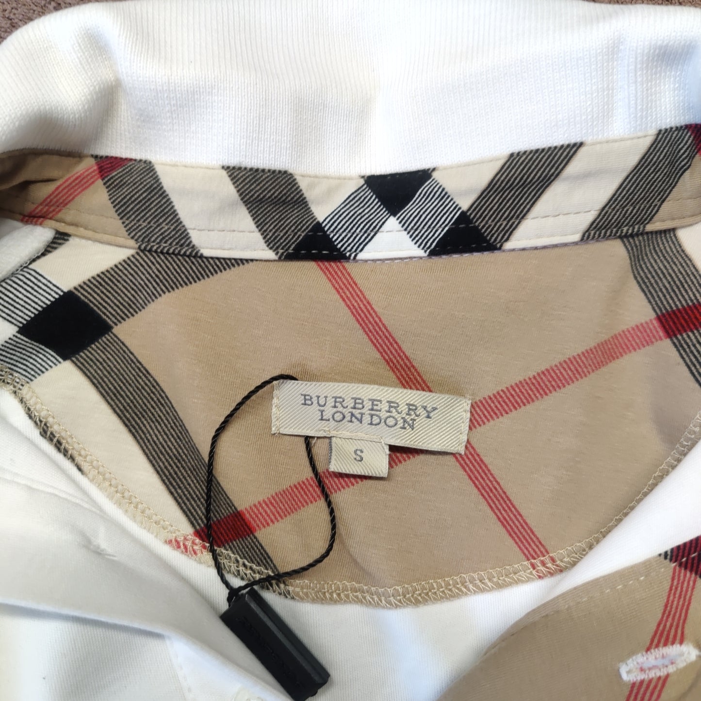 Burberry White Cotton Long Sleeve Polo Shirt Men Size Small