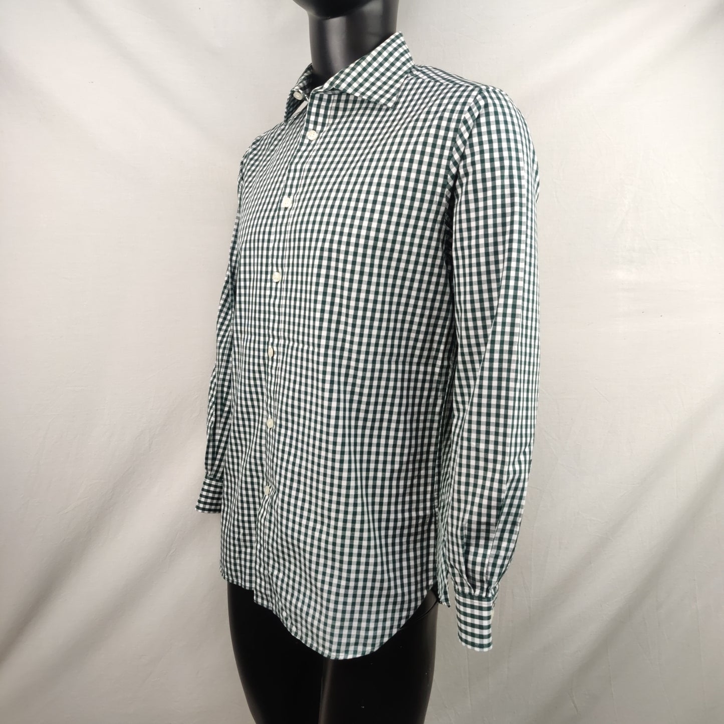 Michael Kors White Green Checkered Casual Button-Up Shirt Men Medium