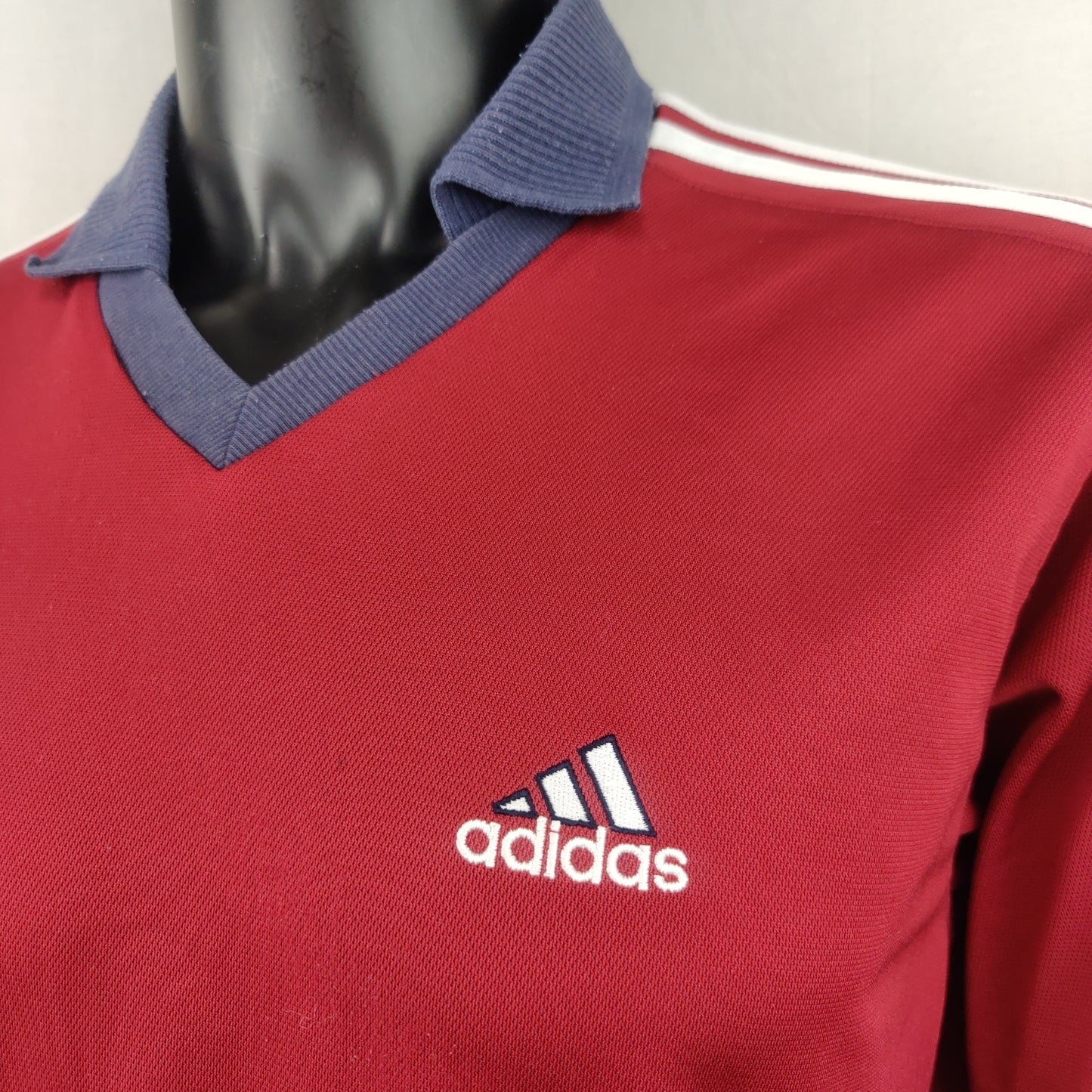 Adidas Vintage Red Polo V-Neck T-Shirt Jersey Men Size Medium
