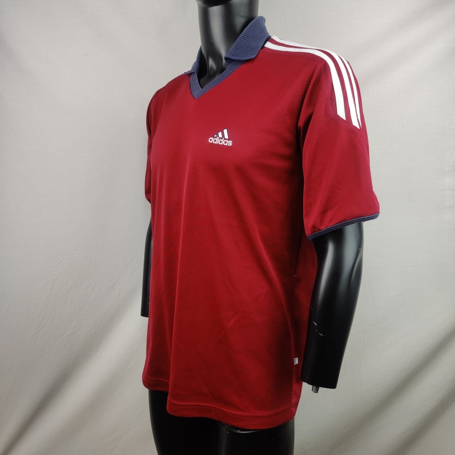 Adidas Vintage Red Polo V-Neck T-Shirt Jersey Men Size Medium