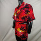 Aloha Hut Vintage Red Sunset Palm Trees Hawaiian Shirt Men Medium