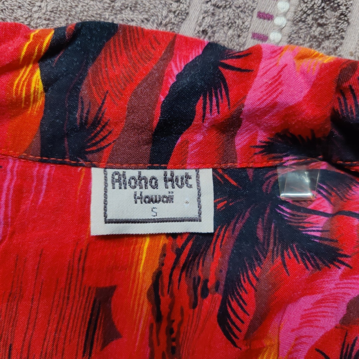 Aloha Hut Vintage Red Sunset Palm Trees Hawaiian Shirt Men Medium