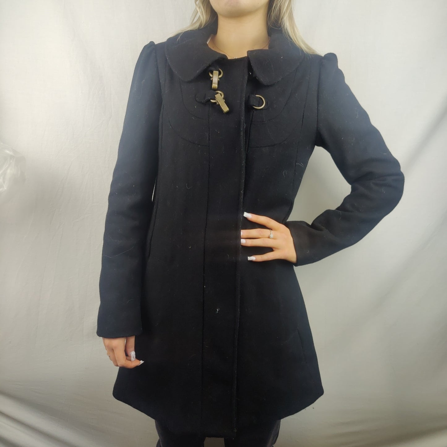 Pepe Jeans Vintage Black Wool Overcoat Jacket Coat Women Size Small