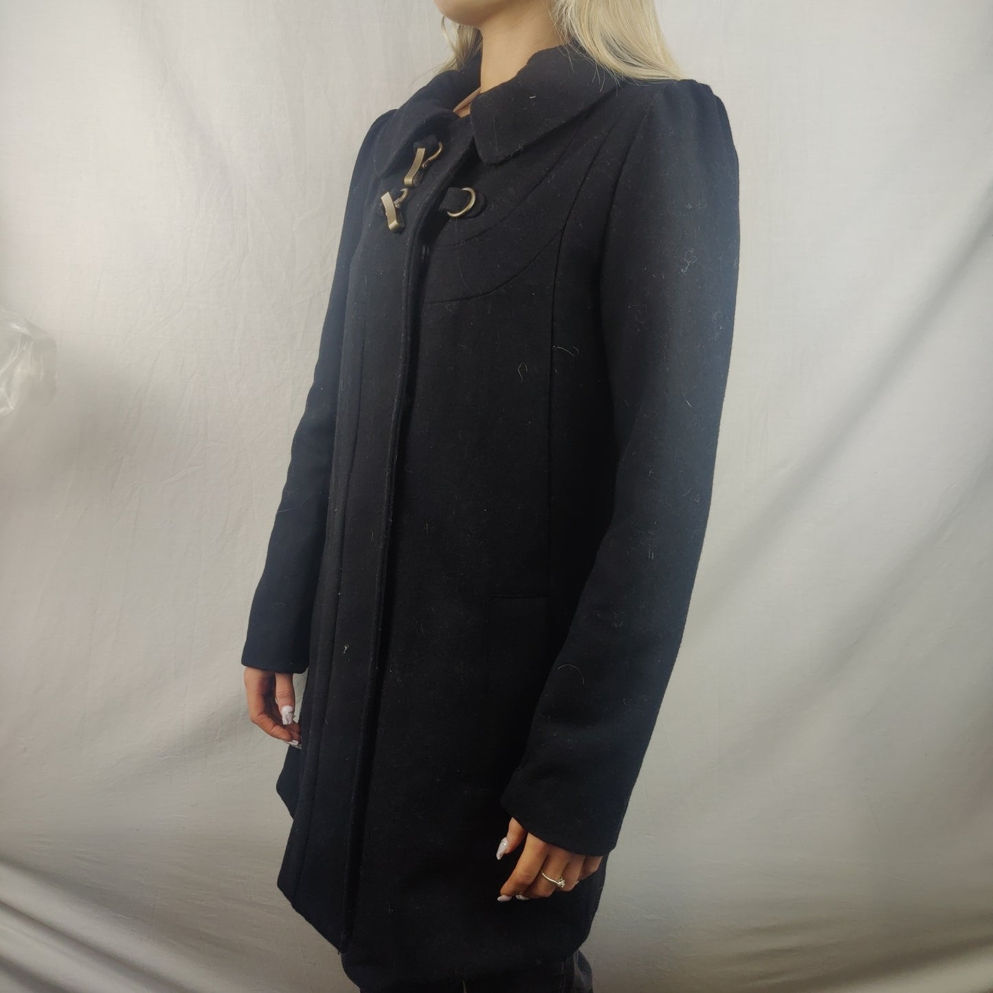 Pepe Jeans Vintage Black Wool Overcoat Jacket Coat Women Size Small
