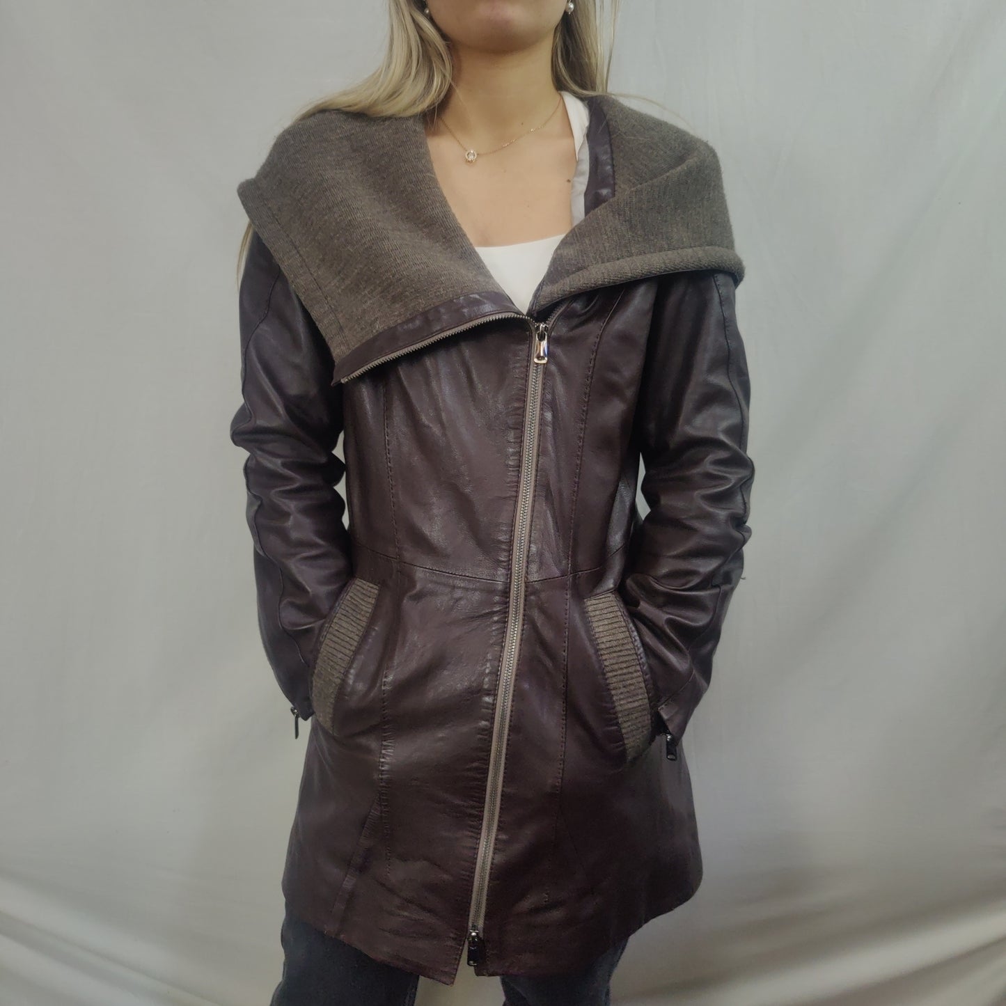 Benny's Shop Vintage Brown Leather Coat Jacket Women Size Large