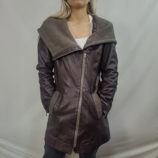 Benny's Shop Vintage Brown Leather Coat Jacket Women Size Large