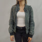 Numph Green Grey Bomber Leather Jacket Women Size Small