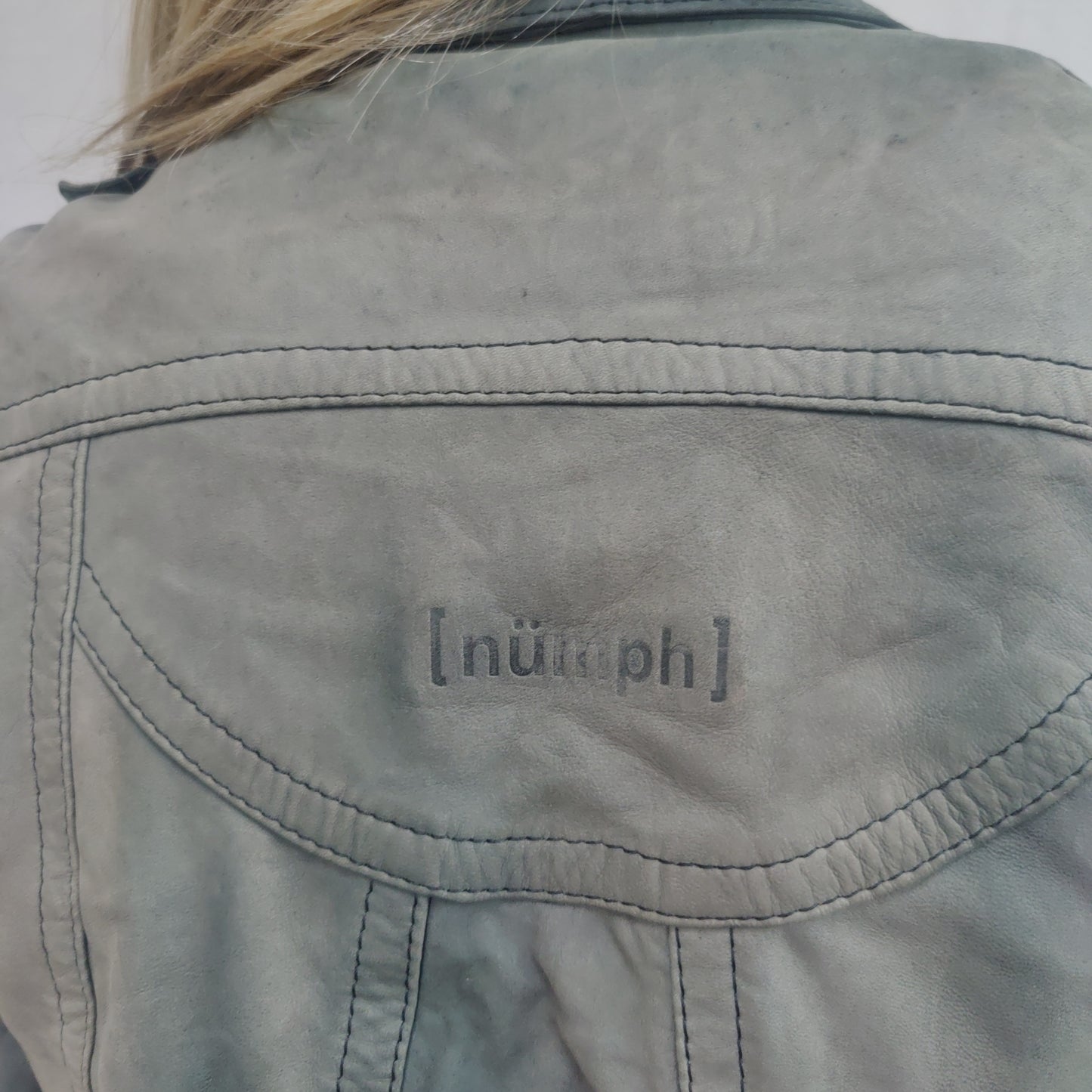 Numph Green Grey Bomber Leather Jacket Women Size Small