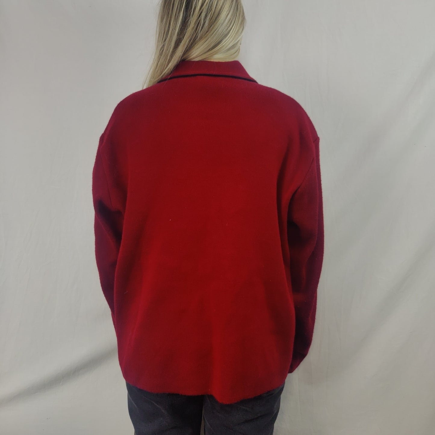 FRLENDLI Vintage Red Wool Cardigan Jumper Women Size Large